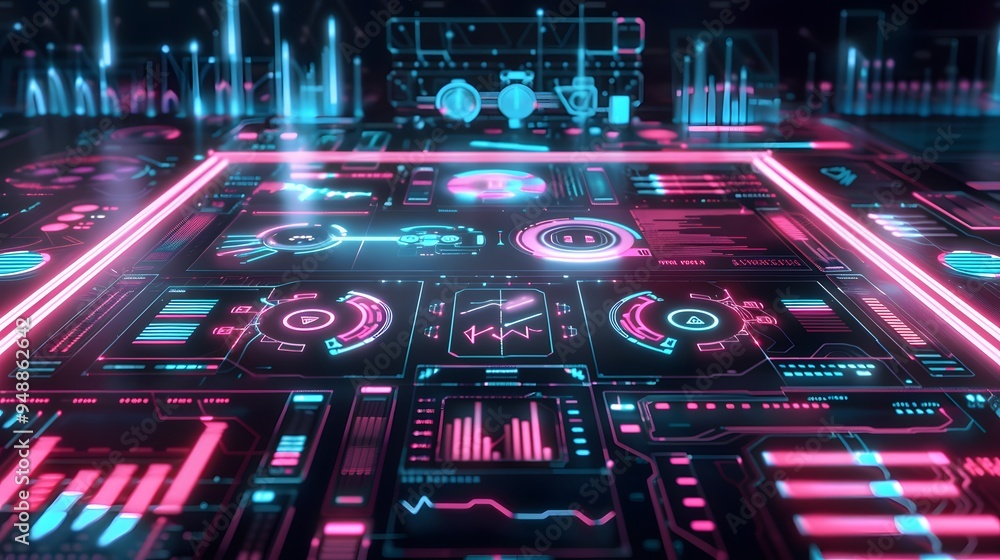 Futuristic Digital Interface with Neon Lights Futuristic Digital Interface with Neon Lights