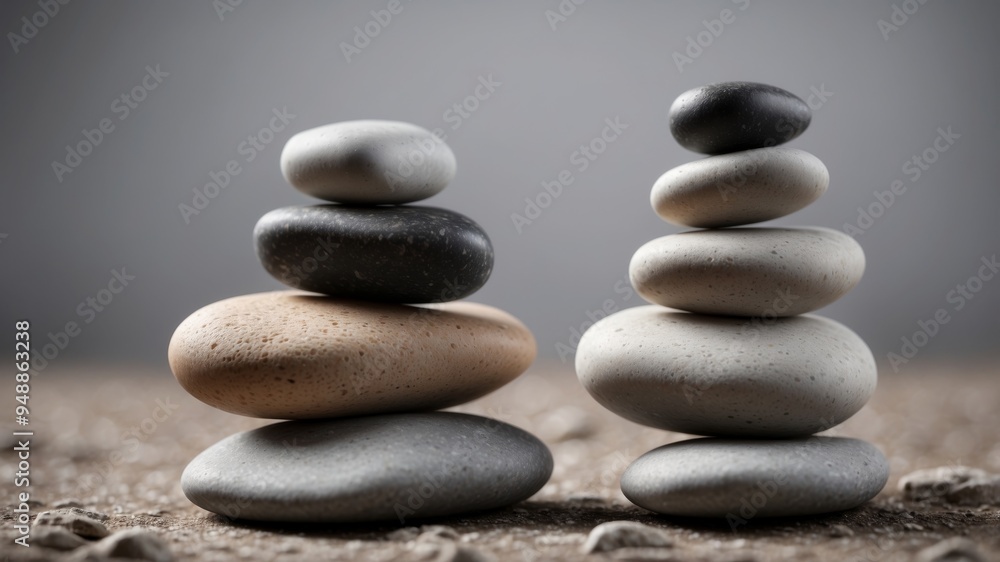 Pebble stone stack on light gray background. Pebble stone stack on light gray background.