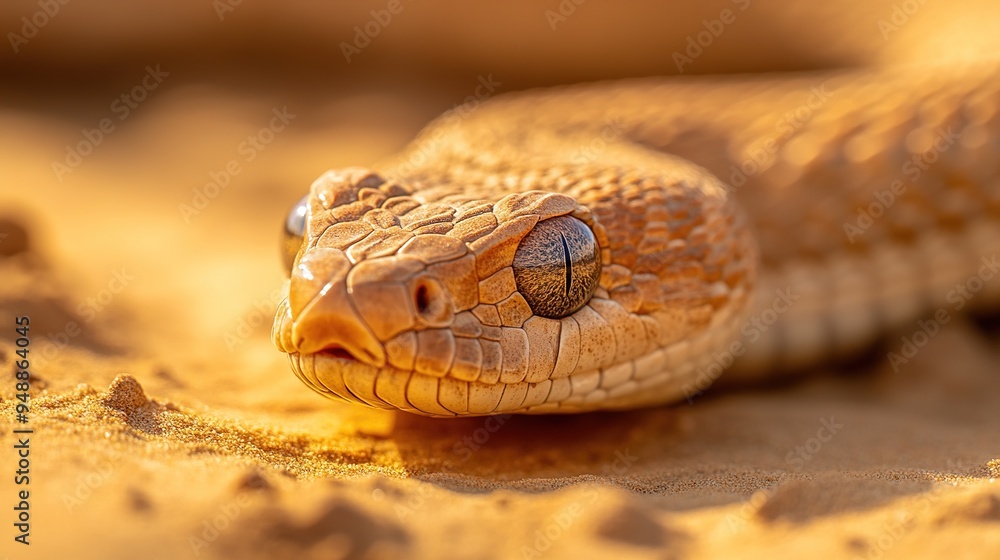 Obraz premium Desert snake with golden scales blending into the sand, eyes focused forward