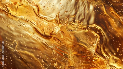 Liquid golden splash texture, abstract beverages background. Whisky, rum, cognac, tea or oil.  photo