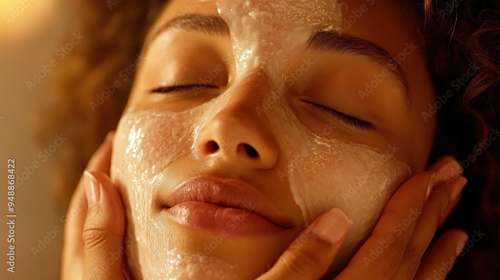 A woman with a face mask on her skin, AI A woman with a face mask on her skin, AI