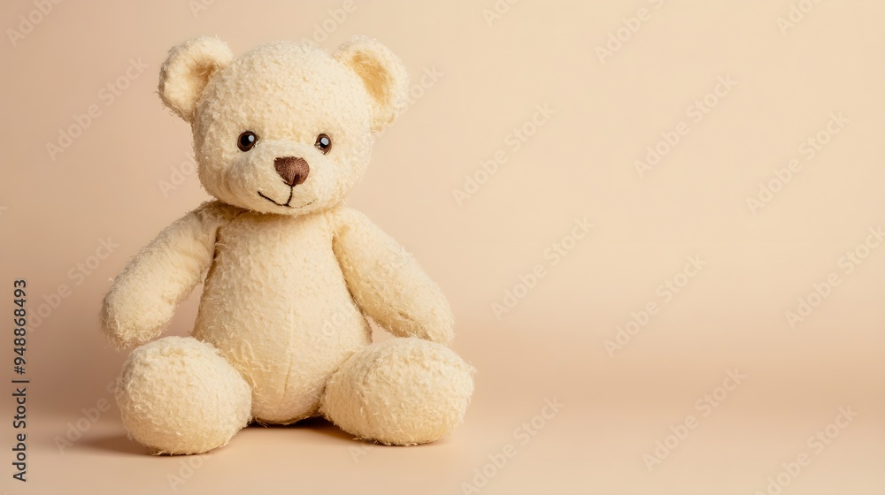 A soft, plush teddy bear sitting on a light pastel background, showcasing its intricate stitching and lifelike features A soft, plush teddy bear sitting on a light pastel background, showcasing its intricate stitching and lifelike features