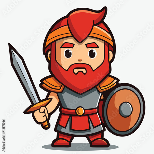 Spartan warrior cartoon character vector with sword and shield