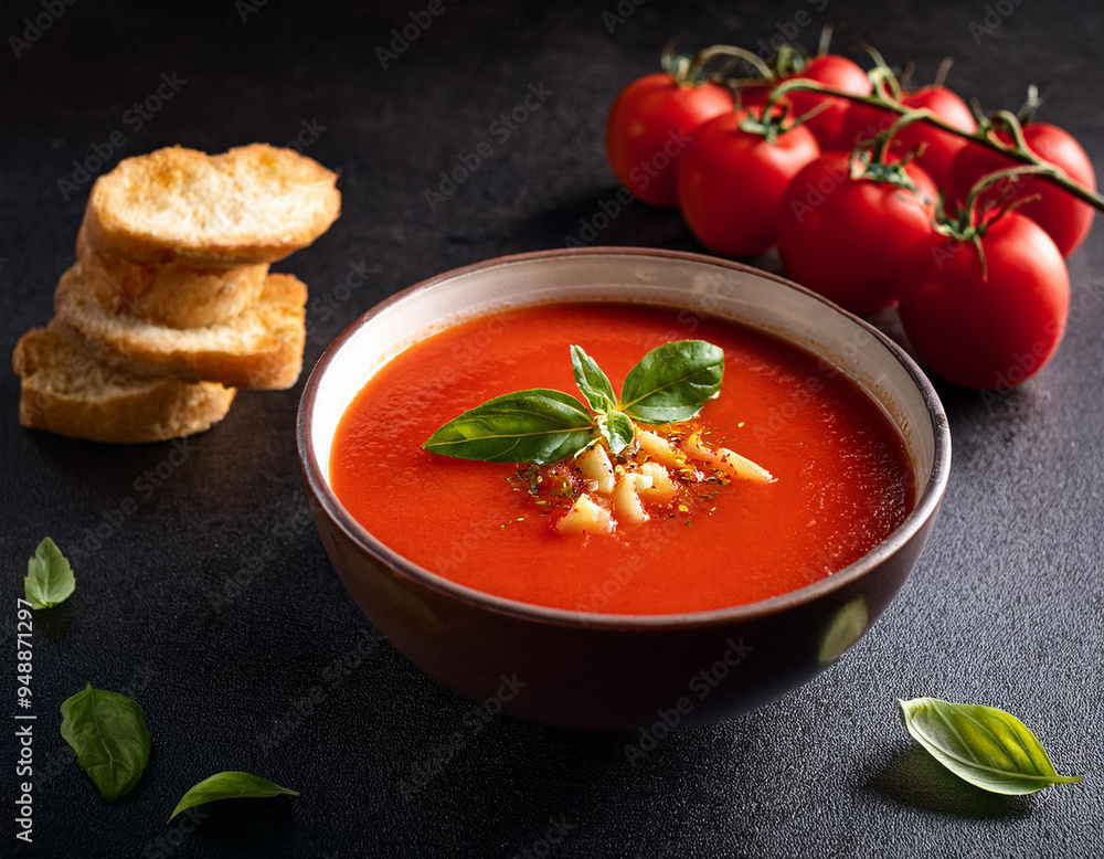 A bowl of Gazpacho. The concept of Spanish food and beverages. Cold soup and drink. A bowl of Gazpacho. The concept of Spanish food and beverages. Cold soup and drink.