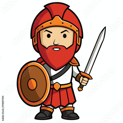 Spartan warrior cartoon character vector with sword and shield
