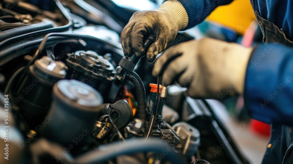 Mechanic Working on a Car Engine Mechanic Working on a Car Engine