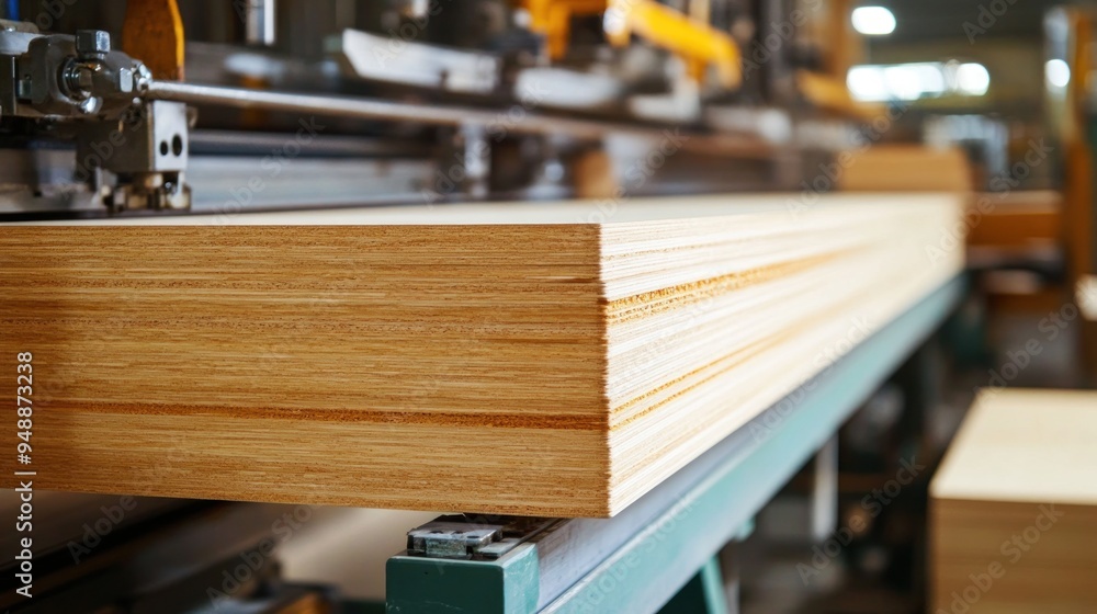 Stack of Wood Panels on a Conveyor Belt in a Factory Stack of Wood Panels on a Conveyor Belt in a Factory