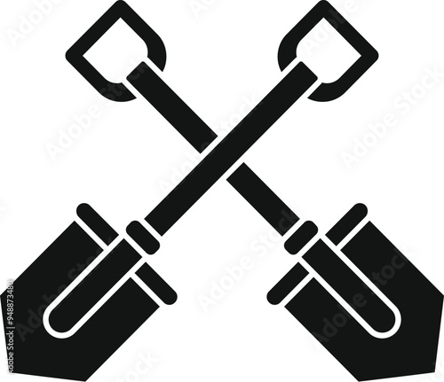 This simple icon features two crossed shovels, symbolizing hard work and manual labor