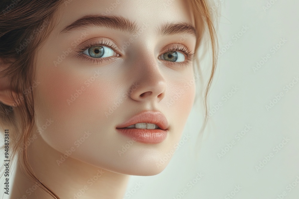 Portrait of a young woman isolated on a light background. Skin care. Beautiful female model with perfectly clean fresh skin. Natural beauty and cosmetology concept generative ai Portrait of a young woman isolated on a light background. Skin care. Beautiful female model with perfectly clean fresh skin. Natural beauty and cosmetology concept generative ai