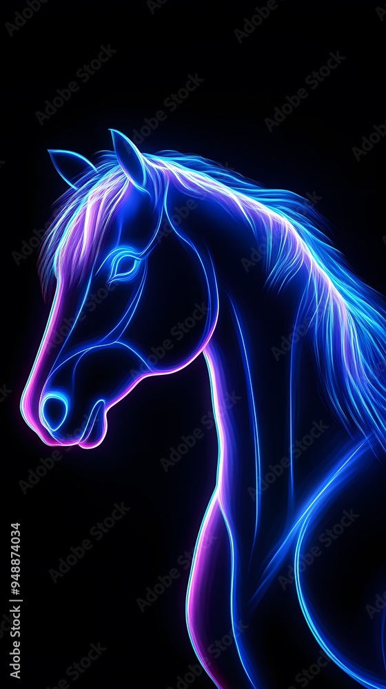 Horses in Neon on Black Background, Abstract Image, Texture, Pattern, Wallpaper, Cover and Screen for Smartphone, PC, Laptop, 9:16 and 16:9 Format Horses in Neon on Black Background, Abstract Image, Texture, Pattern, Wallpaper, Cover and Screen for Smartphone, PC, Laptop, 9:16 and 16:9 Format