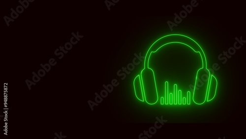  Neon Glowing headphone neon on dark background. 3d rendering