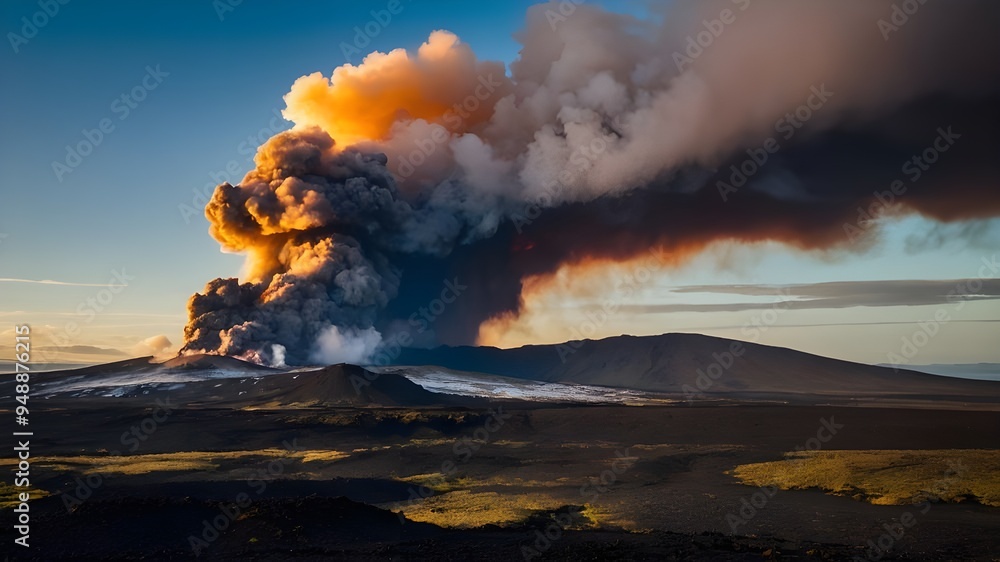 Fototapeta premium Fagradalsfjall Eruption in Iceland, Reykjanes Peninsula Volcano Activity 
