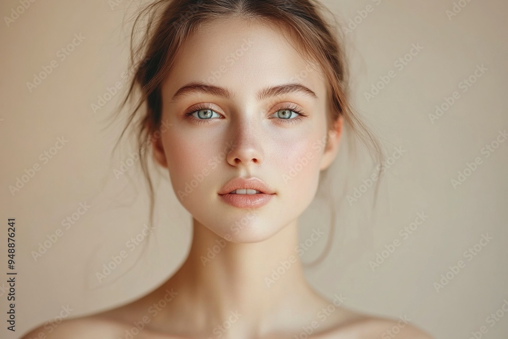 Portrait of a young woman isolated on a light background. Skin care. Beautiful female model with perfectly clean fresh skin. Natural beauty and cosmetology concept generative ai Portrait of a young woman isolated on a light background. Skin care. Beautiful female model with perfectly clean fresh skin. Natural beauty and cosmetology concept generative ai