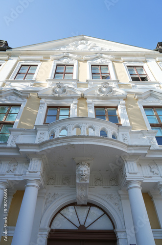 Facade and entry of the Landtag building in Magdeburg, Germany
