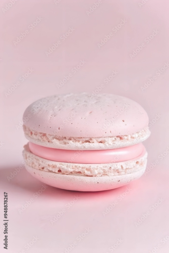 Pink macaron on a pink background, minimalist composition Pink macaron on a pink background, minimalist composition