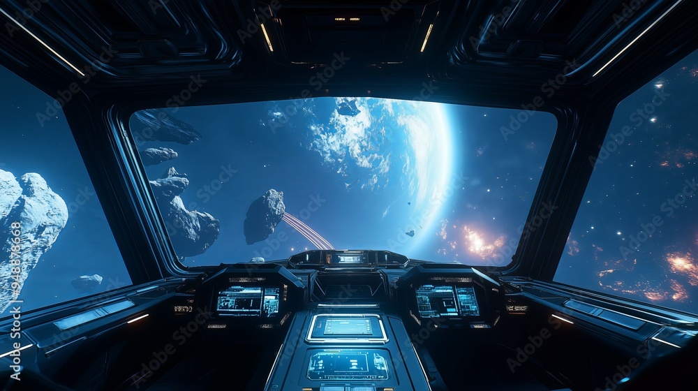 view from the cockpit of a futuristic spaceship exploring the vast reaches of deep space, vibrant stars, and planets, new beautiful stock image illustration AI view from the cockpit of a futuristic spaceship exploring the vast reaches of deep space, vibrant stars, and planets, new beautiful stock image illustration AI