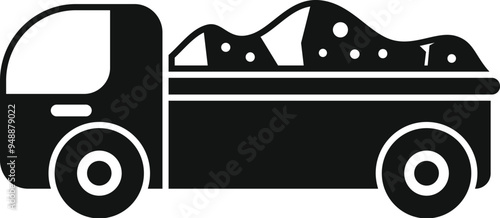 Simple icon of a tipper truck transporting construction materials