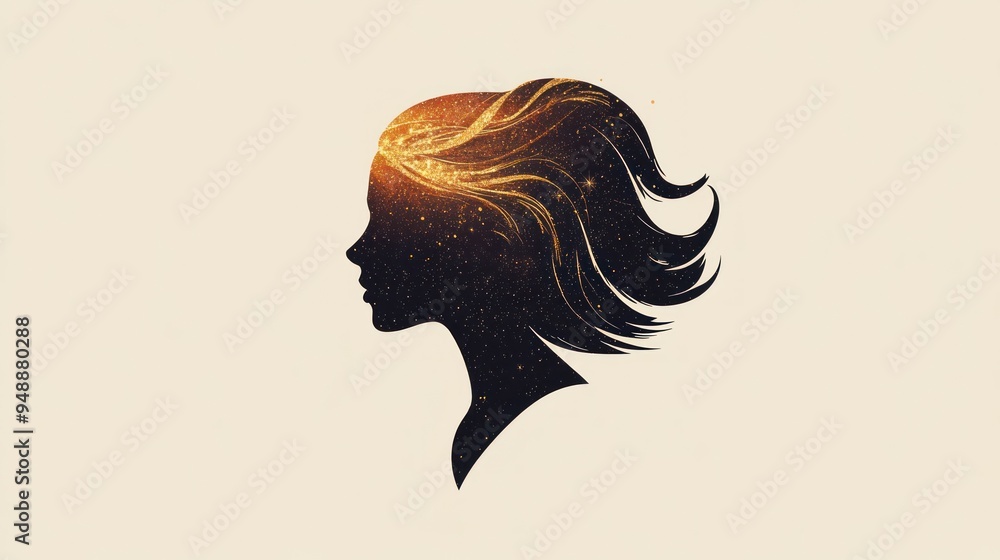 Silhouette of a Woman with Golden Sparkles Inside Silhouette of a Woman with Golden Sparkles Inside