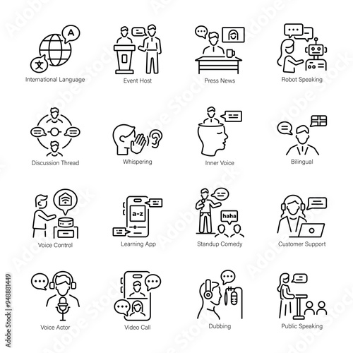 Set of Chatting Linear Style Icons 

