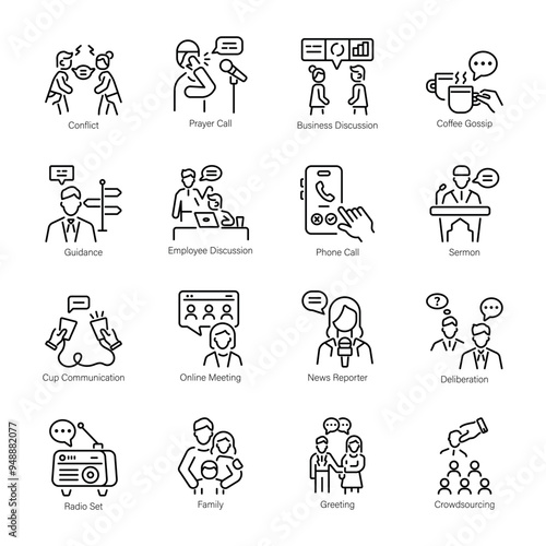 Set of Communication Linear Style Icons 

