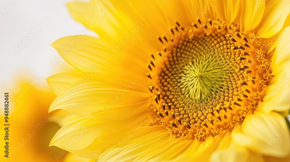 Naklejka premium Macro shot of a sunflower's center, displaying the seeds and intricate floral patterns.