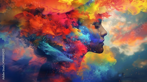 Woman's Face Emerging from Vibrant Abstract Colors