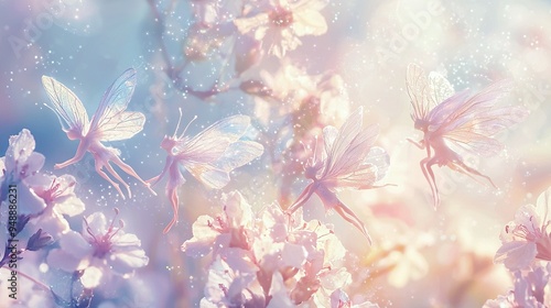   Fairy tinkerbells atop a colorful flower field