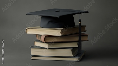 pile books graduation hat no people