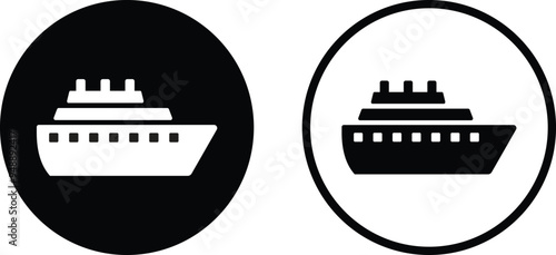 Ship icon set in two styles isolated on white background . Vector illustration