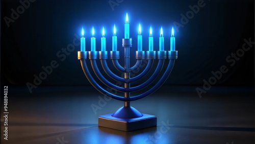 Blue Lit Menorah for Hanukkah on Dark Background photo