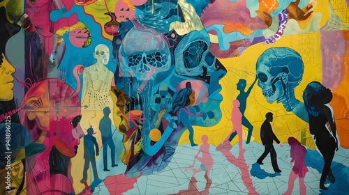 Wallpaper Mural Abstract Collage of Human Figures and Skulls in Vibrant Colors Torontodigital.ca