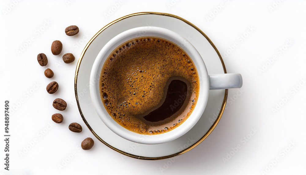 top view of coffee in a white cup isolated on on a white background top view of coffee in a white cup isolated on on a white background
