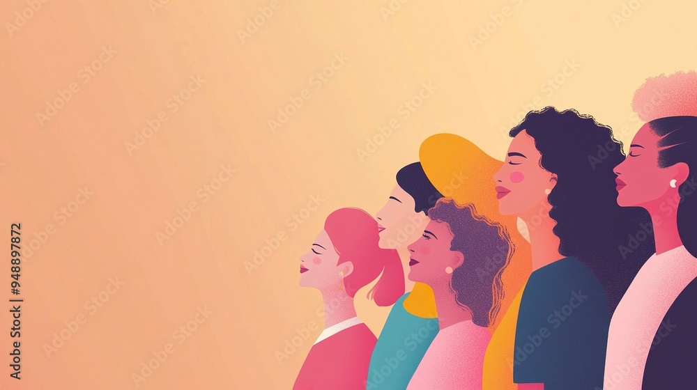 Vector flat horizontal banner for International Women's Day, women of different nationalities stand side by side together. generative ai Vector flat horizontal banner for International Women's Day, women of different nationalities stand side by side together. generative ai