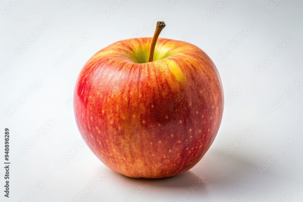 A vibrant red apple sits on a smooth white surface, showcasing its shiny skin and natural texture A vibrant red apple sits on a smooth white surface, showcasing its shiny skin and natural texture