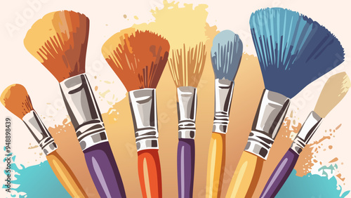Pinceles y brochas de pintura en colores vibrantes