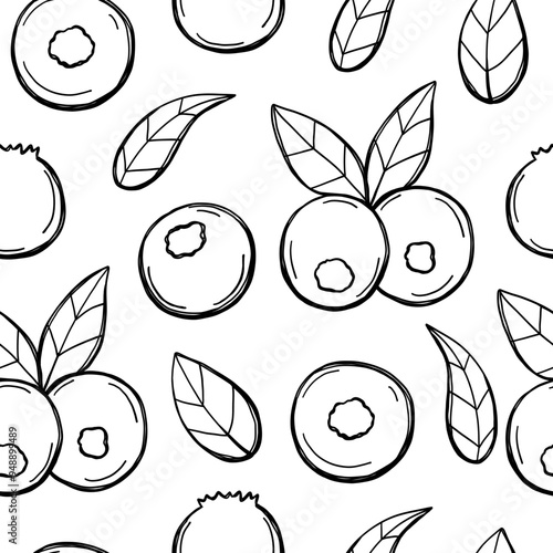 Seamless pattern with blueberry in hand drawn doodle style
