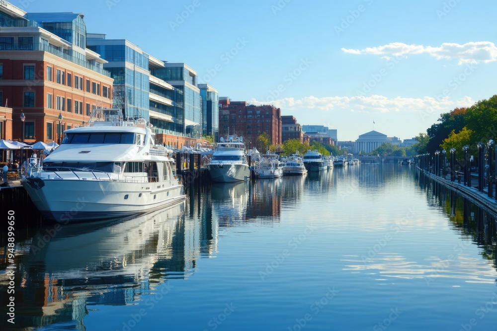 Obraz premium Washington DC Wharf: Marina District with Hotels, Restaurants, and Skyline Views