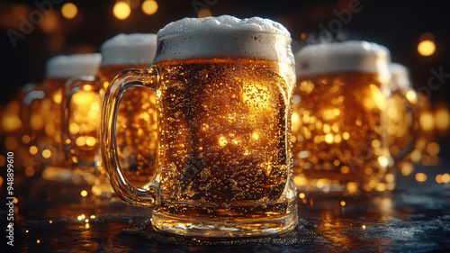 Mugs of Beer with Black and Yellow Lights