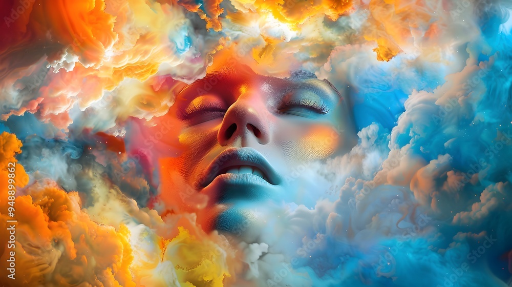 Dreamy Face Emerging from a Colorful Sky Dreamy Face Emerging from a Colorful Sky