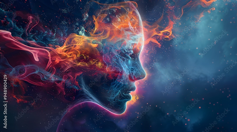 Abstract Face Emerging from Fire and Smoke Abstract Face Emerging from Fire and Smoke