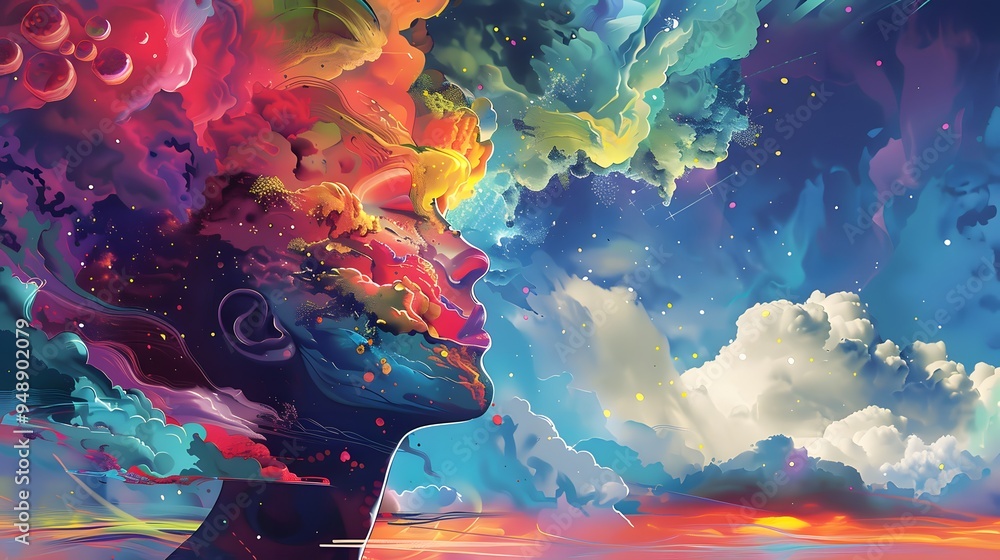 Obraz premium Colorful Abstract Portrait in a Dreamy Sky