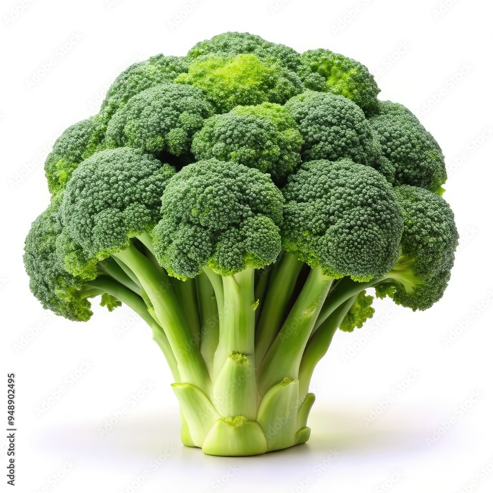 Fresh broccoli on a white background perfectly displayed on a standard scale. Generative AI Fresh broccoli on a white background perfectly displayed on a standard scale. Generative AI