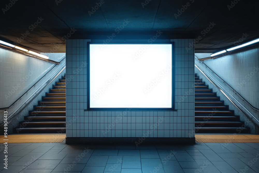 Obraz premium Light box display with white blank space for advertisement. Subway mock-up design. Horizontal 