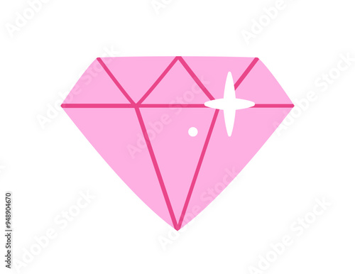 Diamond design. Pink jewelry and accessory. Beautiful gem or precious stone. Fantasy and dream. Trend and fashion. Flat vector illustration isolated on white background