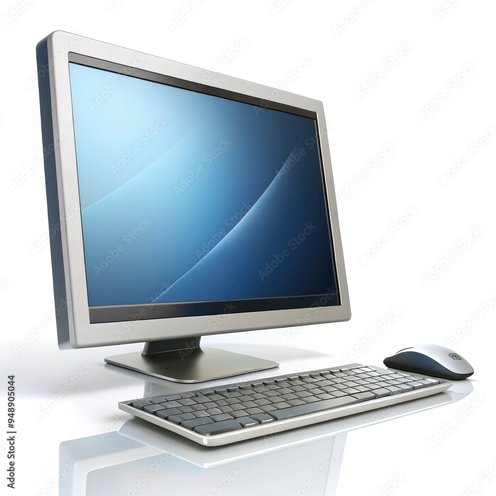 Modern desktop computer setup isolated on a white background for clear viewing. Generative AI Modern desktop computer setup isolated on a white background for clear viewing. Generative AI