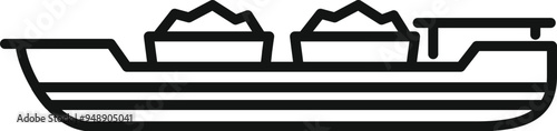 Simple black and white vector of a cargo ship carrying goods over the ocean for international import and export