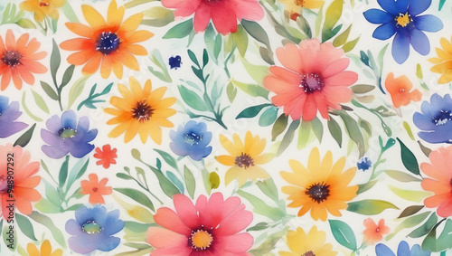 Wallpaper Mural Bright watercolor flowers Torontodigital.ca