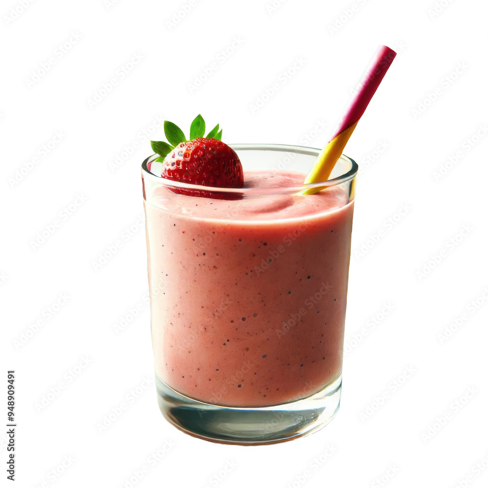 Strawberry Smoothie in a Glass with Straw on Transparent Background Strawberry Smoothie in a Glass with Straw on Transparent Background