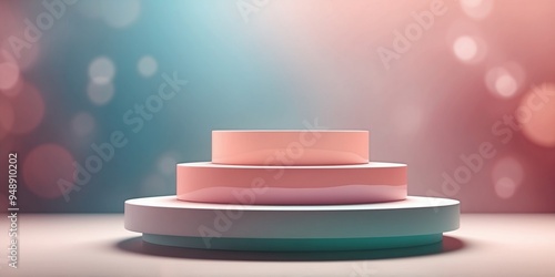 Modern Round Podium for Product Display with Geometric Background in Soft Gradient Colors. photo