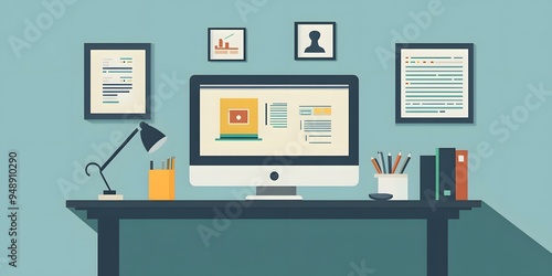 Flat Design Illustration of a Minimalist Workspace